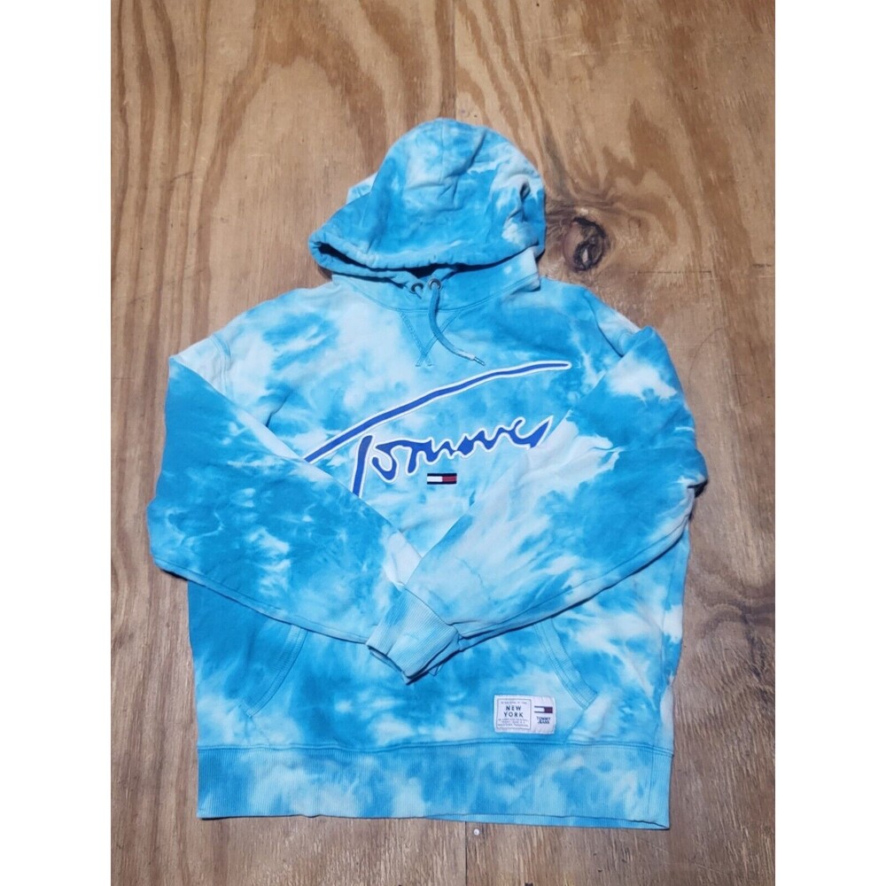 tommy hilfiger jeans Tie Dye PullOver Hoodie Knit Drawstring Adult M @k4